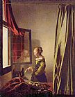 Reading Canvas Paintings - Girl Reading a Letter at an Open Window